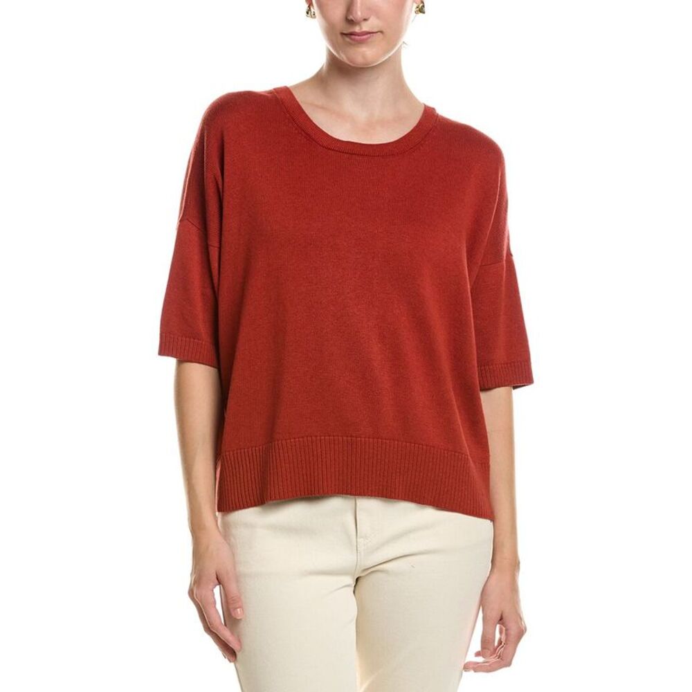 Eileen Fisher Womens  Crewneck Elbow Sleeve Sweater, Blue
